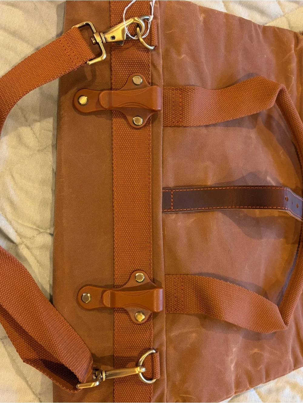 Casual Tan Canvas Messenger Tote with Brown Trim